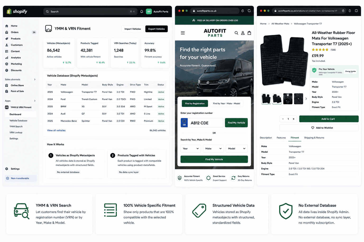 YMM & VRN Vehicle Fitment App — Year/Make/Model + Registration Plate Search for Shopify Auto-Parts Stores preview