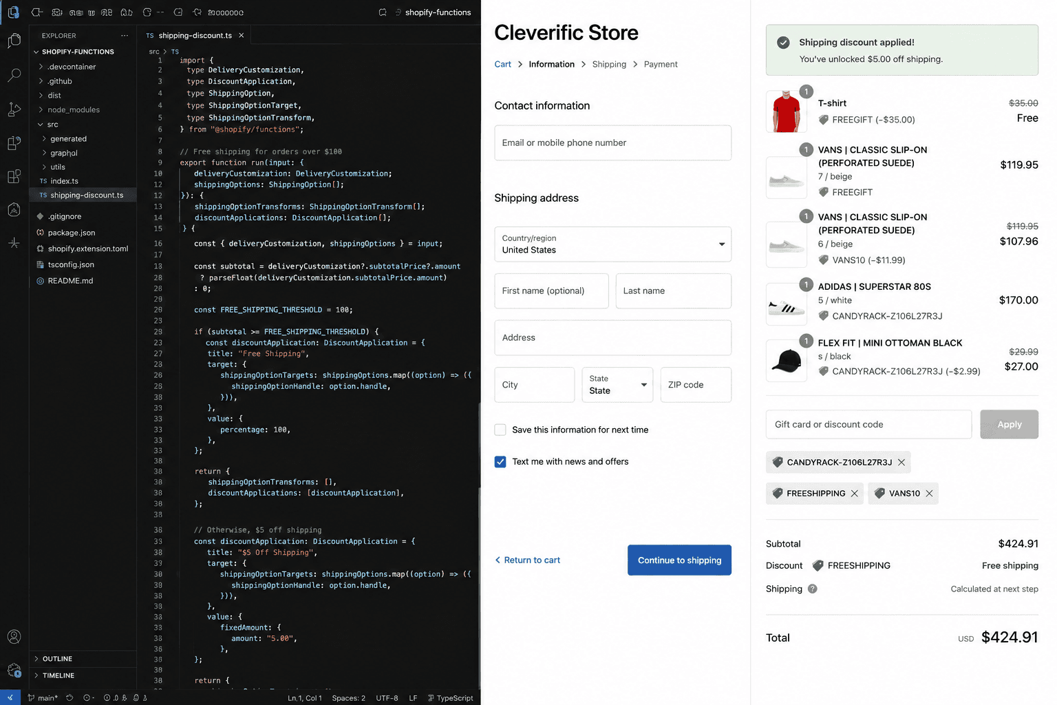 Shopify Functions written in Rust and compiled to WebAssembly for cart transform and discount logic