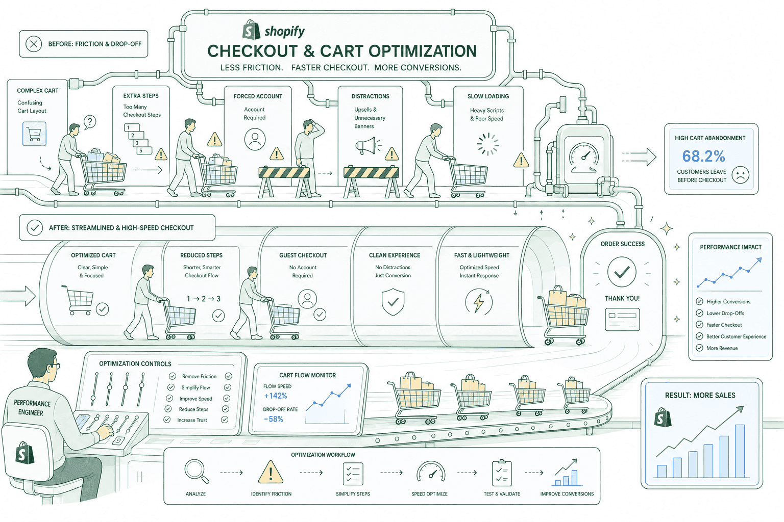 Shopify cart and checkout speed optimisation — cart drawer performance, AJAX cart requests and lightweight checkout extensions