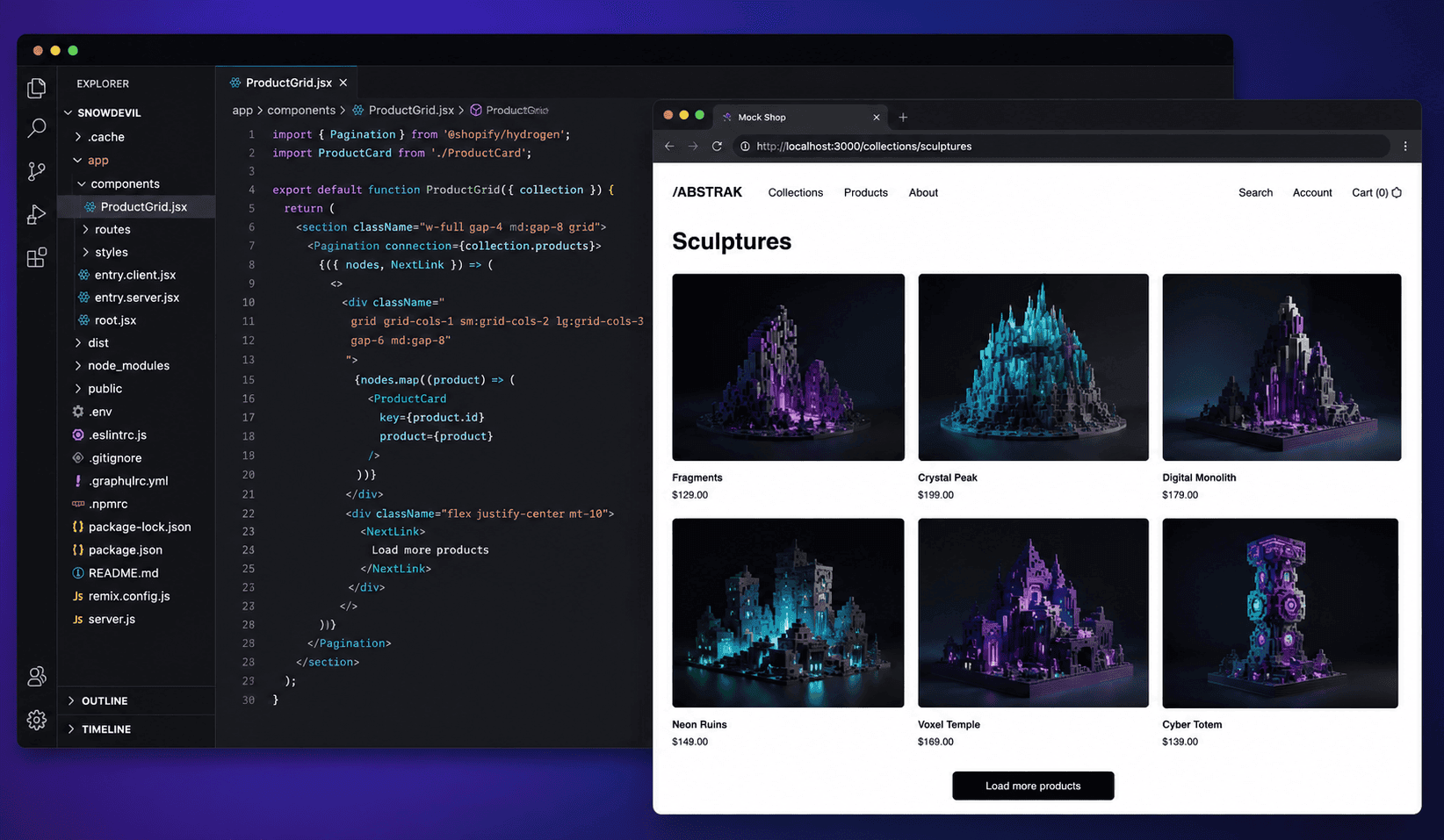 Shopify headless Hydrogen storefront built on Oxygen with React Server Components and the Storefront API