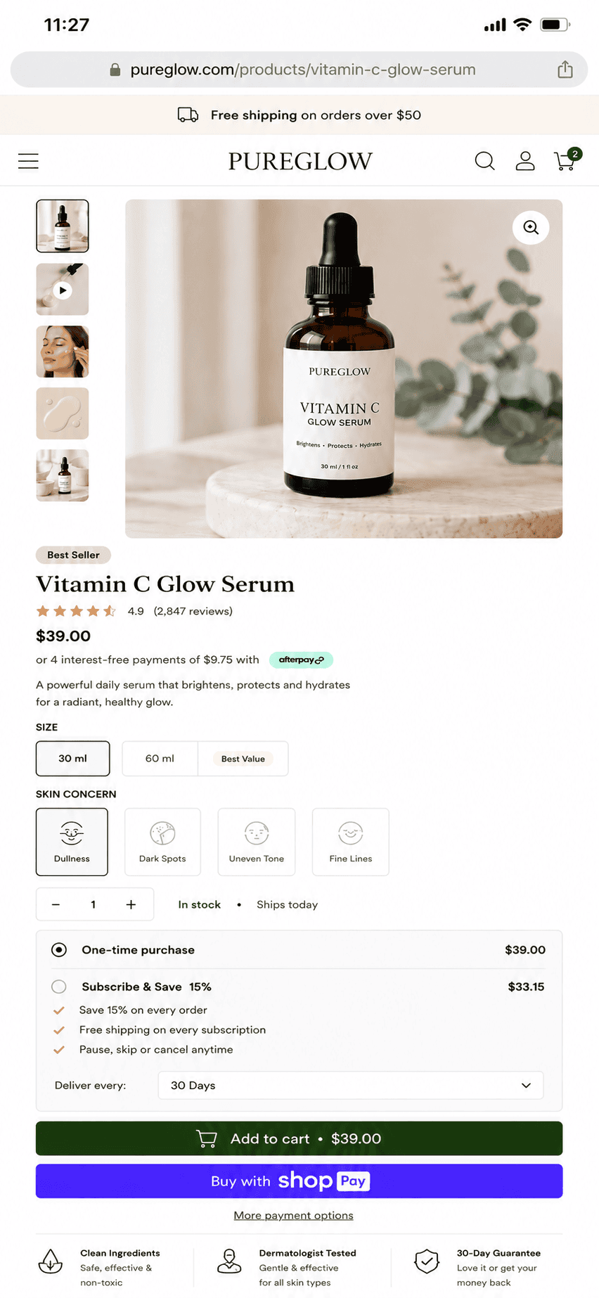 Mobile-first Shopify theme design — responsive product page shown across phone, tablet and desktop