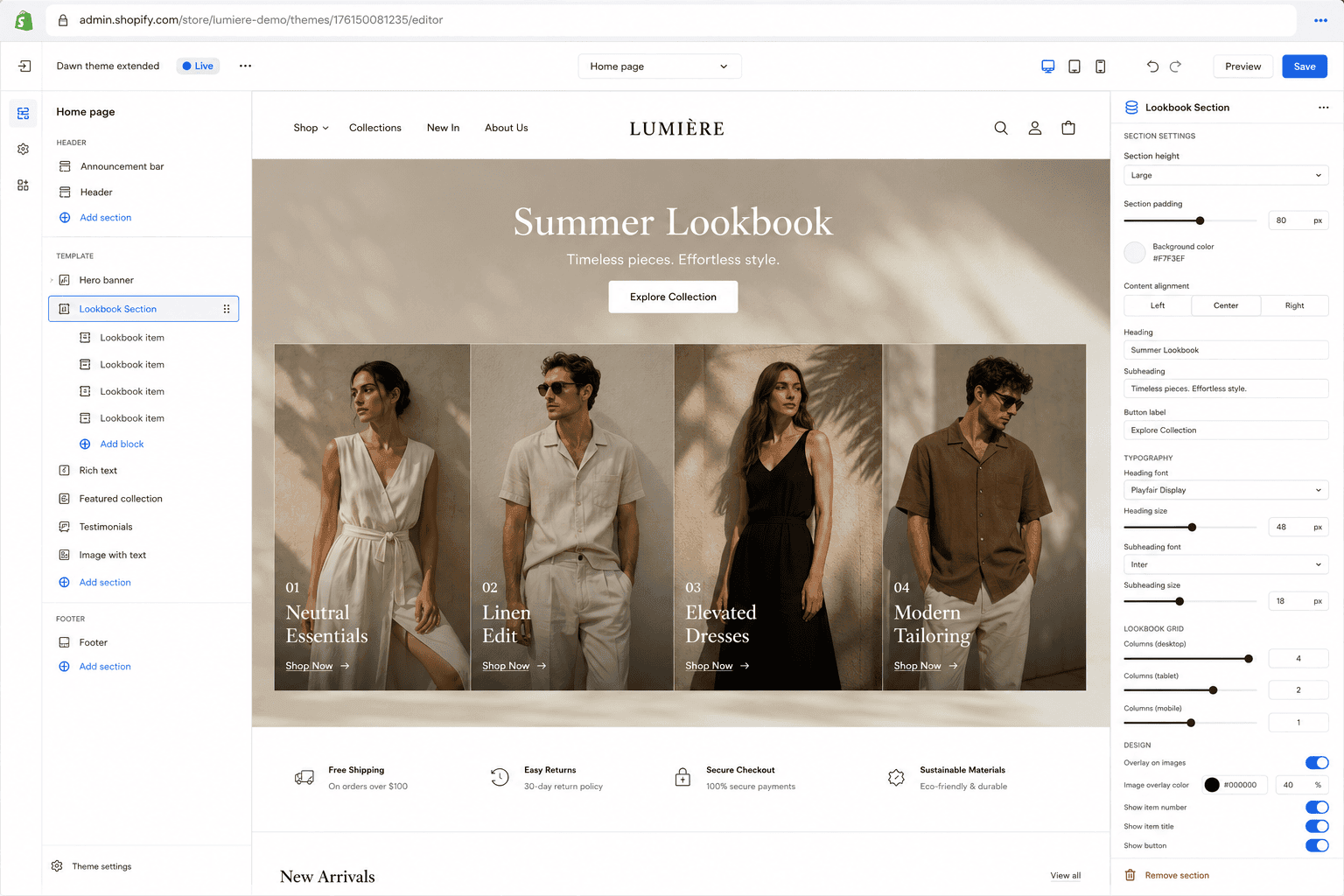 Shopify theme customization — custom sections and components layered onto an existing premium theme